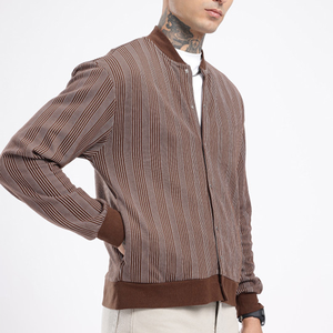 Men's <b>Corduroy</b> Striped Varsity <b>Jacket</b> Stand Collar Button Front Casual Autumn Wear - Product Image 3