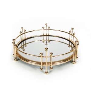 Plateau de service rond en aluminium doré, miroir, pour la maison, l'hôtel, le restaurant, le bar, le bureau, les mariages. - Product Image 1