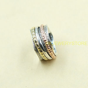 Anillo giratorio hecho a mano de plata de ley 925, latón y cobre, anillo de meditación, anillo giratorio antiestrés, joyería para la ansiedad, regalo para hombres. - Product Image 6