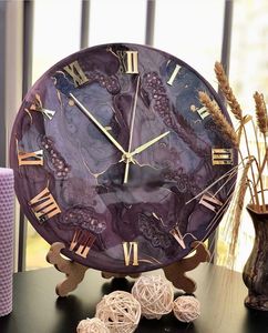 Purple Resin <b>Wall</b> <b>Clock</b> Roman Numeral Art Needle Display Decorative Timepiece Quartz Movement <b>Modern</b> Living Room Decor - Product Image 1