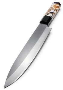 Couteau utilitaire de cuisine artisanal de style japonais avec manche octogonal en résine marbrée - Product Image 6