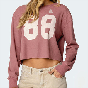 Sweat-shirt à col rond pour femme, manches longues, uni, décontracté, avec broderie doublée en tissu éponge 300g, idéal pour l'hiver - Product Image 1