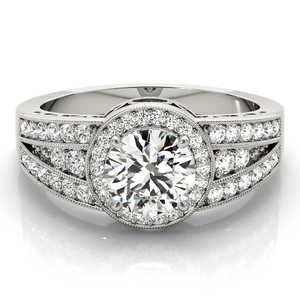 Vintage Rhodium IGI Certified Lab Grown Diamond Halo Multi <b>Row</b> Split Shank Engagement Ring 10K 14K 18K Gold 925 935 Silver - Product Image 2