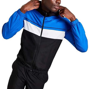 Ensemble de survêtement homme color block avec veste à capuche zippée et pantalon blanc – Tenue décontractée et sportive coupe régulière pour le printemps, respirante - Product Image 5