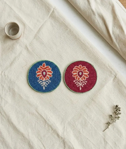Hand-Beaded Floral <b>Coasters</b> | Boho Glass Seed Bead <b>Drink</b> <b>Coasters</b> (Set of 2) by whimsy art craft - Product Image 3