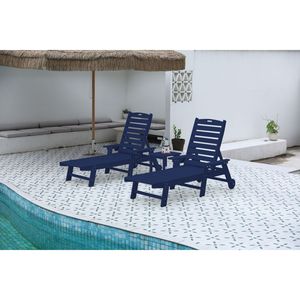 Set di 3 Chaise Longue Oversize Blu Navy con Texture Legno, Lettino Prendisole da Esterno per Tutte le Stagioni con Tavolino Laterale - Product Image 1