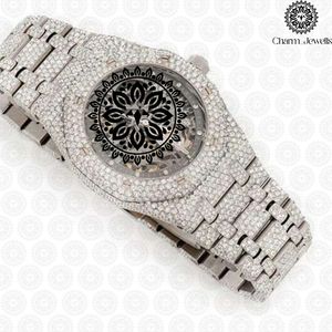 Montre mécanique de luxe pour femme Charm_Jewells en acier inoxydable, cadran rond, verre saphir, lunette sertie de diamants, fermoir pliant - Product Image 1