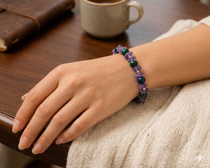 Natural Amethyst & Azurite Malachite Bracelet 925 Sterling <b>Silver</b> Bracelet Handmade Gemstone <b>Beaded</b> Bracelet for Girls & Women - Product Image 2