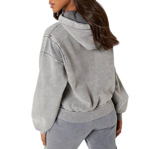 Sweat à capuche vintage en coton avec logo personnalisé Vente en gros Sweat à capuche en éponge française Sweats à capuche populaires lavés à l'acide pour femmes - Product Image 6