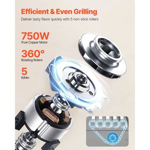Griglia per Hot Dog a 12 Rulli in Acciaio Inox, 5 Rulli, 750W, Doppio Controllo della Temperatura, Macchina da Cucina Commerciale Rimovibile - Product Image 6