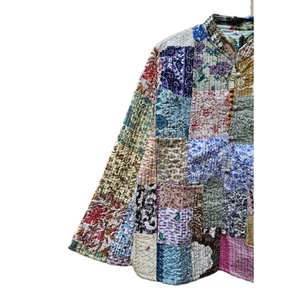 Handmade Silk Patola Kantha Jacket for Women Long Sleeves Reversible Cotton Printed Indian Patchwork Design <b>Vintage</b> Breathable - Product Image 2