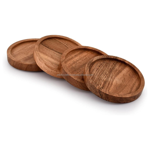 Juego de seis posavasos redondos de madera de mango natural con diseño de botones elegantes alfombrillas y almohadillas naturales - Product Image 6