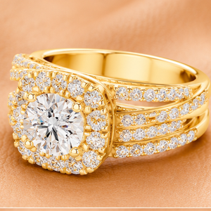Anillo de Compromiso de Lujo con Halo de Diamantes de Corte Redondo para Mujer en Oro Amarillo, Oro Blanco y Oro Rosa, Joyería Nupcial - Product Image 5