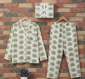 ชุดนอนผ้าฝ้ายอินเดียแท้ 100% สำหรับผู้หญิง เนื้อผ้านุ่ม คอวี แขนยาว ลายดอกไม้ พิมพ์ลายสองด้าน สวมใส่สบาย เหมาะสำหรับฤดูหนาว/ฤดูร้อน - Product Image 5