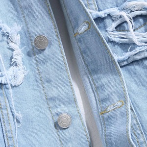 Fashion Trend Men's Broken Holes <b>Denim</b> Jacket Street Casual Male Youth Single Breasted Splicing Pocket Long Sleeve Slim Fit <b>Coat</b> - Product Image 5