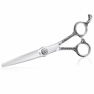 Ciseaux de coiffure professionnels rouges de 6 pouces, ciseaux de barbier, acier inoxydable japonais 440C, motif floral sur la poignée - Product Image 3