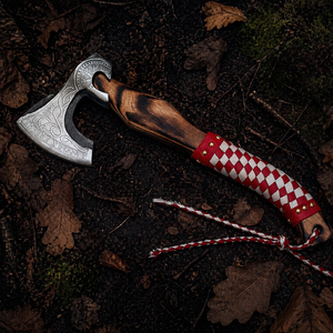 UMAR FAROOQ Custom Handmade Industrial Grade <b>Viking</b> <b>Axe</b> Flat Backed Damascus Steel Blade 16in Overall Length 3Lb Weight Leather - Product Image 1
