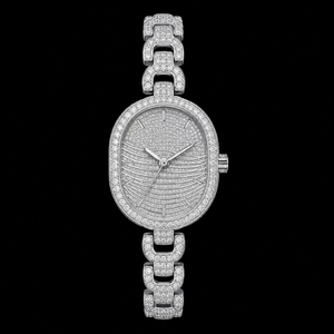 Montre ovale de luxe sertie de diamants, bracelet en acier inoxydable argenté, montre-bracelet à quartz pour hommes et femmes, style de mode haut de gamme - Product Image 1