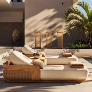 Tumbona doble de teca maciza de lujo con cojín. - Product Image 1