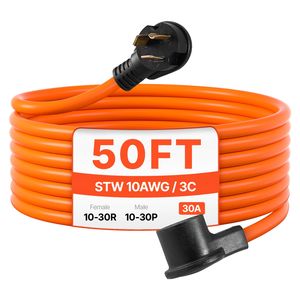 Cable de Extensión para Secadora de 50 pies, NEMA 10-30P 10-30R, 125V/250V STW, 10AWG/3C, 30A, Cable de Cobre Puro de 3 Puntas para Uso con Secadora - Product Image 5