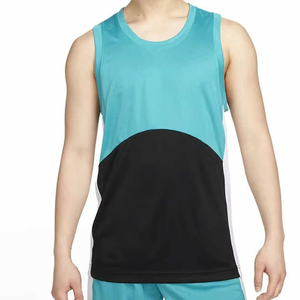 เสื้อกล้ามผู้ชายสีฟ้าอ่อนดำ ตัดต่อสี ทรงสปอร์ต คอโอ ผ้าถัก ระบายอากาศ แห้งเร็ว เหมาะสำหรับออกกำลังกาย ผลิตจากโพลีเอสเตอร์/คอตตอน - Product Image 1