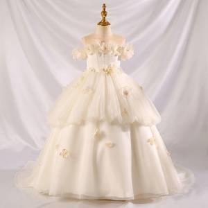 Robe de Princesse TutuPetti en Tulle Rose Poudré Anti-Plis, Épaules Dénudées, Motifs Floraux 3D, Longueur Ras du Sol, pour Filles - Vente en Gros et Écoresponsable - Product Image 5