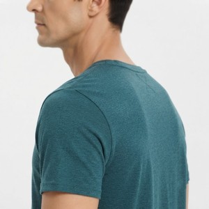 T-shirt à manches courtes pour homme, couleur turquoise, 100% coton, coupe classique, col rond, décontracté, couleur unie, jersey tricoté, respirant, t-shirt de tous les jours - Product Image 4