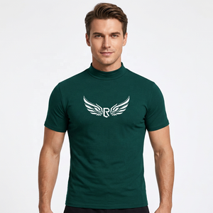 T-shirt à col roulé vert foncé pour homme avec logo R ailé blanc, manches courtes, coupe ajustée, décontracté, en jersey de coton respirant, imprimé sur le devant - Product Image 3