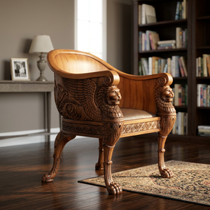 Antique Hand Carved Teak Wood Lounge Armchair with <b>Foam</b> <b>Upholstery</b> for Hotel Lobby and Indoor Luxury Home Furniture - Product Image 4