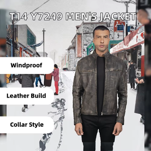 Veste en cuir pour homme, style européen et américain, coupe-vent respirante, personnalisable, col montant, fermeture éclair avec logo frontal, idéale pour l'hiver - Product Image 4