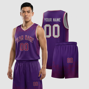 ชุดเสื้อบาสเก็ตบอลสีม่วงแบบกำหนดเอง คอวี แขนกุด พิมพ์ลายแบบซับลิเมชั่น ระบายเหงื่อได้ดี สำหรับทุกเพศ ทุกวัย ชื่อทีม 00 - Product Image 5