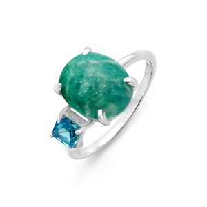 Minimalist <b>925</b> Sterling <b>Silver</b> <b>Ring</b> With Oval Jade & Square Blue Topaz Gemstone Prong Setting Everyday Wear Unisex Fine Jewelry - Product Image 2