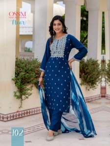Damen Viskose Roman Seide Bedruckter Stoff Gerade geschnittenes Kleid <span class=keywords><strong>Kurtis</strong></span> Mit Chinon Dupatta Indische & Pakistani sche Kleidung - Product Image 3