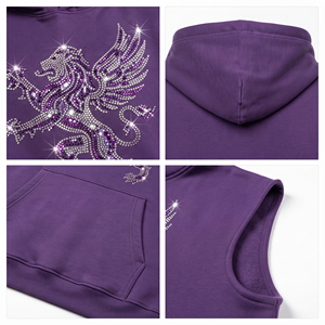 Rhinestone Printed Men <b>Sleeveless</b> <b>Hoodie</b> Front Pocket Pullover <b>Hoodie</b> Heavyweight Cotton Fleece Men Hooded Sweatshirt - Product Image 6