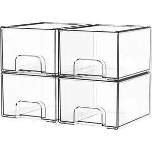 Paquete de 4 Cajones Apilables de Acrílico Transparente de 4.4 Pulgadas de Alto, Organizadores de Baño, Contenedores de Almacenamiento para Organizar - Product Image 1