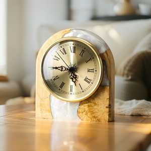 Handmade Wood Amber Resin Desk <b>Clock</b> Elegant Living Room Office Decor - Product Image 5