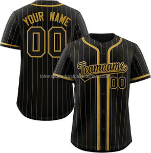 Camiseta de Béisbol Personalizada con Rayas Negras y Doradas, Manga Corta para Hombre, Sublimada, Absorbe la Humedad, Uniforme Deportivo - Product Image 1