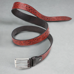 Ceinture Western perlée avec motif floral gravé à la main et boucle en cuivre pour hommes et femmes - Product Image 1