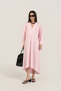 Vestidos casuales de verano con cuello en V, manga regular, popelina 100% algodón, prelavado enzimático, midi, holgados, sencillos, estilo mullet, con botones y rayas, ODM OEM - Product Image 2