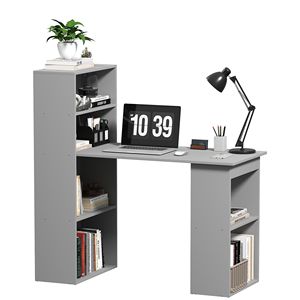 Scrivania Moderna Compatta Grigia con 6 Ripiani Portaoggetti, Tavolo da Scrittura e Postazione di Lavoro con Libreria per Ufficio Domestico - Product Image 1