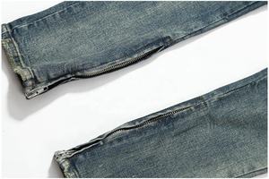 Jeans Skinny Homme OEM Style Motard Nouveau Design Déchiré Blanc Foncé Clair Délavé Coloré en Stock pour Dropshipping - Product Image 5