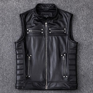 <b>Men's</b> Real <b>Leather</b> Solid Breathable Custom Black Top Selling Genuine Cowhide Biker <b>Waistcoat</b> Tactical Rider Outerwear Apparel - Product Image 5