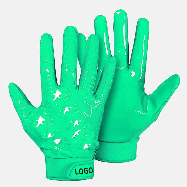 Custom American Football Gloves Super Sticky Silicone Receiver Palm Sublimation Printed Design Breathable Lightweight Team Sport
