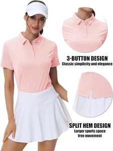 Polo à manches courtes pour femme, couleur unie rose, tissu tissé décontracté, longueur normale - Product Image 3