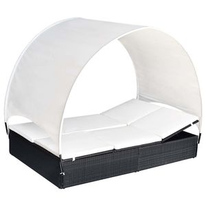 Chaise longue noire et blanc crème avec auvent – Produit de relaxation élégant pour l'extérieur - Product Image 3