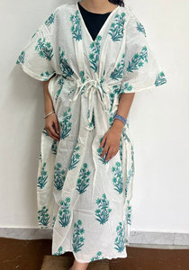 Vestido Kaftán de Algodón Estampado para Mujer con Elegantes Estampados Étnicos y Comodidad Fluida - Product Image 3