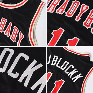 Camiseta de Baloncesto Personalizada Negra y Roja de Malla Transpirable Unisex para Adultos con Nombre y Número del Equipo Impresos por Transferencia Térmica en Poliéster - Product Image 3