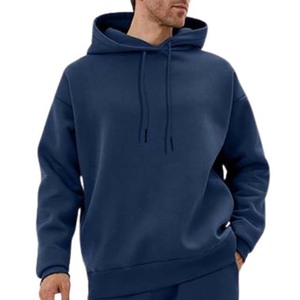 Survêtement à capuche bleu marine pour homme, coupe classique, couleur unie, avec poches latérales, 100 % coton, idéal pour l'automne - Product Image 4