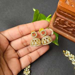 Red AD High Neck Choker Gold Plated Alloy Fashion Jewelry Set for Party - Product Image 2