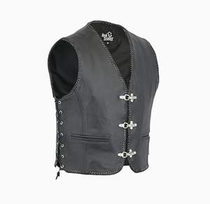 Chaleco de Cuero Genuino Negro para Motociclistas, Tallas S a 3XL - Product Image 1